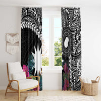Black Nauru Window Curtain Naoero Map With Polynesian Tropical Flowers LT14 - Polynesian Pride