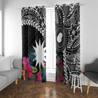 Black Nauru Window Curtain Naoero Map With Polynesian Tropical Flowers LT14 With Grommets Black - Polynesian Pride