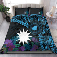 Blue Nauru Bedding Set Naoero Map With Polynesian Tropical Flowers LT14 - Polynesian Pride