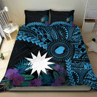 Blue Nauru Bedding Set Naoero Map With Polynesian Tropical Flowers LT14 - Polynesian Pride