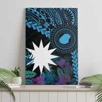 Blue Nauru Canvas Wall Art Naoero Map With Polynesian Tropical Flowers LT14 - Polynesian Pride