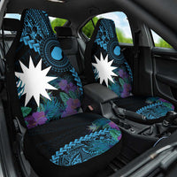 Blue Nauru Car Seat Cover Naoero Map With Polynesian Tropical Flowers LT14 One Size Blue - Polynesian Pride
