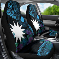Blue Nauru Car Seat Cover Naoero Map With Polynesian Tropical Flowers LT14 - Polynesian Pride