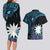 Blue Nauru Couples Matching Long Sleeve Bodycon Dress and Hawaiian Shirt Naoero Map With Polynesian Tropical Flowers