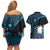 Blue Nauru Couples Matching Off Shoulder Short Dress and Hawaiian Shirt Naoero Map With Polynesian Tropical Flowers