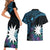 Blue Nauru Couples Matching Short Sleeve Bodycon Dress and Hawaiian Shirt Naoero Map With Polynesian Tropical Flowers