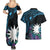 Blue Nauru Couples Matching Summer Maxi Dress and Hawaiian Shirt Naoero Map With Polynesian Tropical Flowers