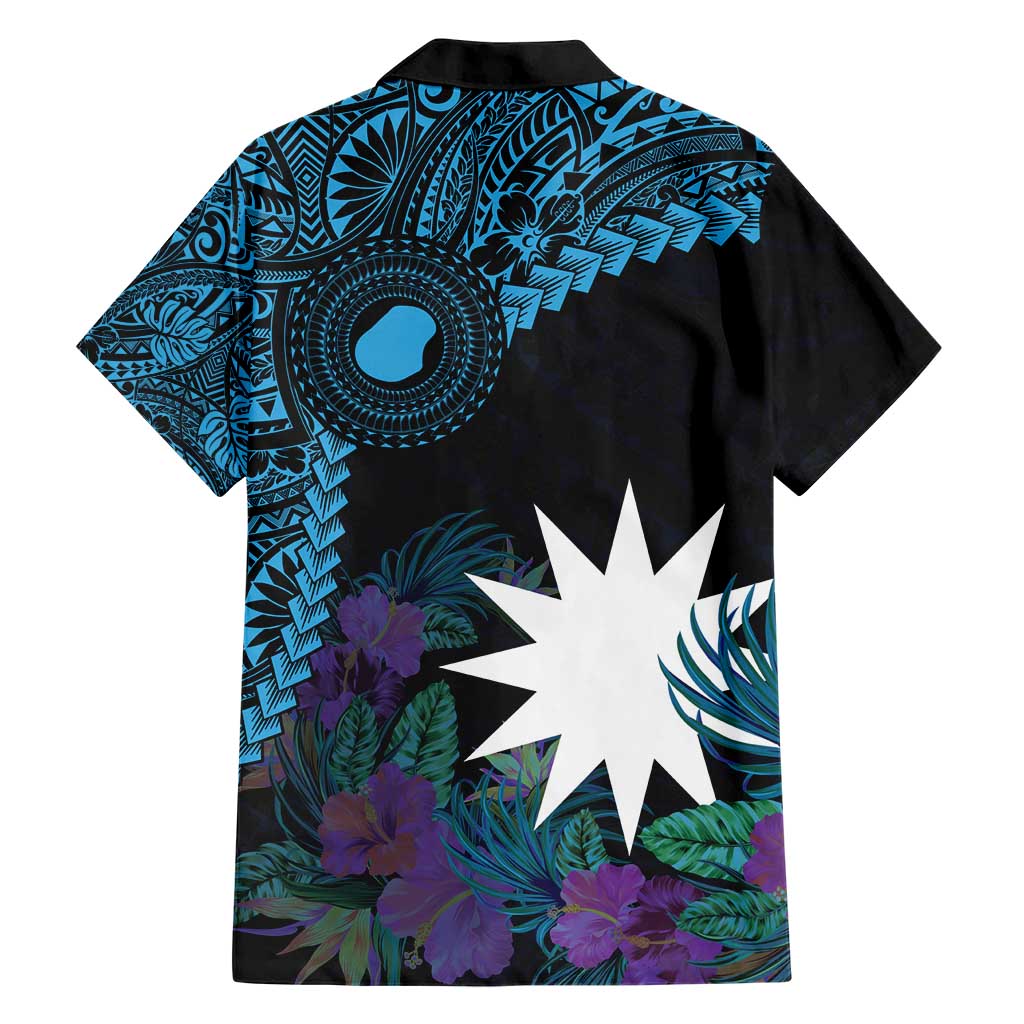 Blue Nauru Hawaiian Shirt Naoero Map With Polynesian Tropical Flowers LT14 - Polynesian Pride