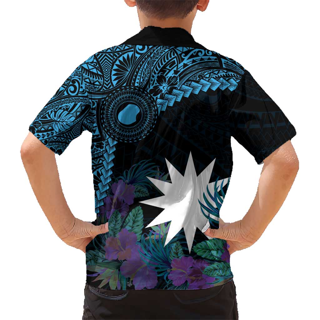 Blue Nauru Hawaiian Shirt Naoero Map With Polynesian Tropical Flowers LT14 - Polynesian Pride