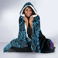 Blue Nauru Hooded Blanket Naoero Map With Polynesian Tropical Flowers LT14 - Polynesian Pride