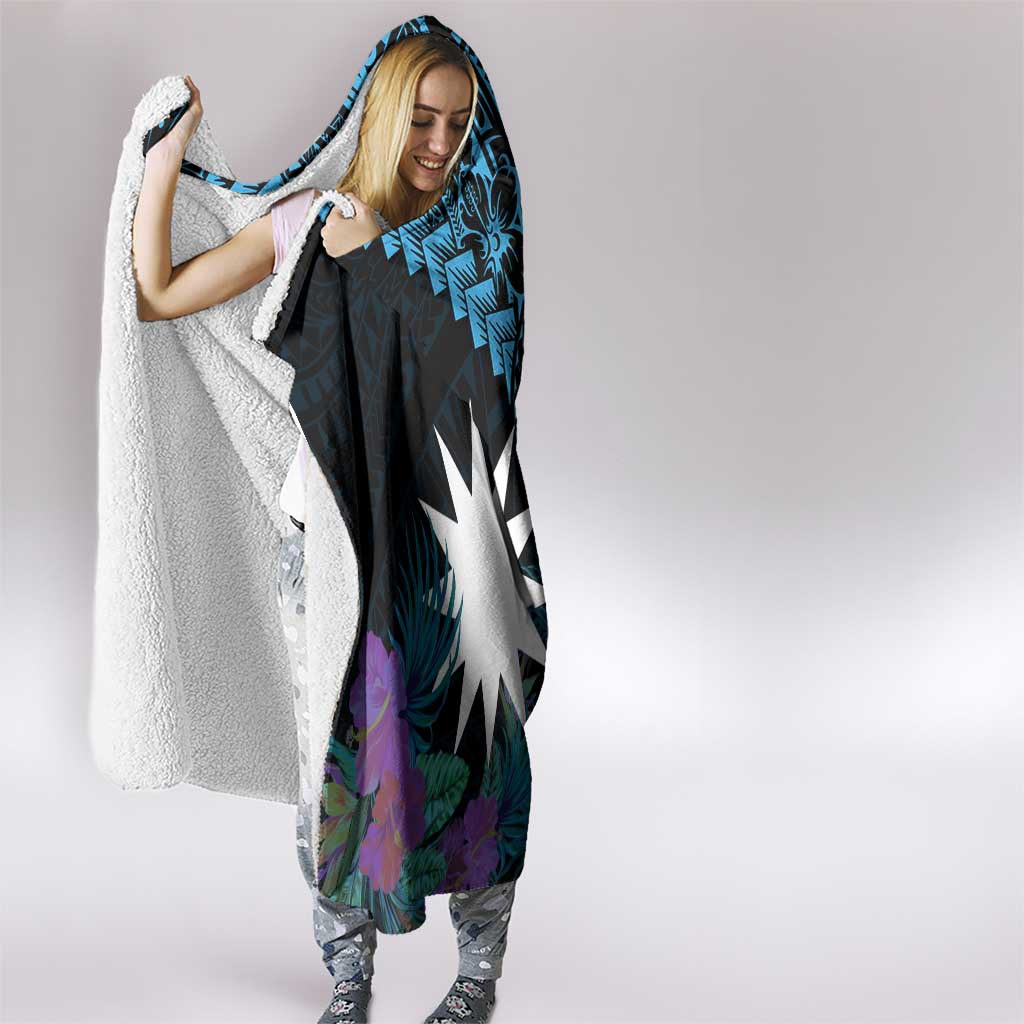 Blue Nauru Hooded Blanket Naoero Map With Polynesian Tropical Flowers LT14 - Polynesian Pride