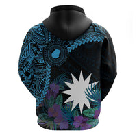 Blue Nauru Hoodie Naoero Map With Polynesian Tropical Flowers LT14 - Polynesian Pride
