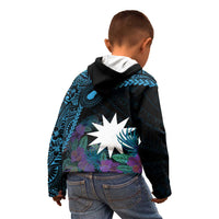 Blue Nauru Kid Hoodie Naoero Map With Polynesian Tropical Flowers LT14 - Polynesian Pride