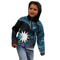 Blue Nauru Kid Hoodie Naoero Map With Polynesian Tropical Flowers LT14 - Polynesian Pride