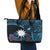 Blue Nauru Leather Tote Bag Naoero Map With Polynesian Tropical Flowers