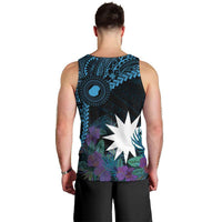 Blue Nauru Men Tank Top Naoero Map With Polynesian Tropical Flowers LT14 - Polynesian Pride