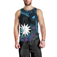 Blue Nauru Men Tank Top Naoero Map With Polynesian Tropical Flowers LT14 - Polynesian Pride