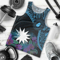 Blue Nauru Men Tank Top Naoero Map With Polynesian Tropical Flowers LT14 - Polynesian Pride
