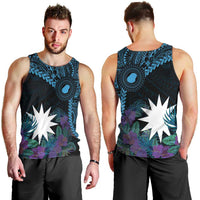 Blue Nauru Men Tank Top Naoero Map With Polynesian Tropical Flowers LT14 - Polynesian Pride