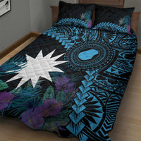 Blue Nauru Quilt Bed Set Naoero Map With Polynesian Tropical Flowers LT14 - Polynesian Pride