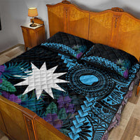 Blue Nauru Quilt Bed Set Naoero Map With Polynesian Tropical Flowers LT14 - Polynesian Pride