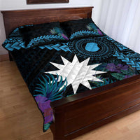 Blue Nauru Quilt Bed Set Naoero Map With Polynesian Tropical Flowers LT14 - Polynesian Pride