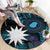 Blue Nauru Round Carpet Naoero Map With Polynesian Tropical Flowers