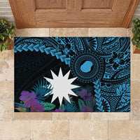 Blue Nauru Rubber Doormat Naoero Map With Polynesian Tropical Flowers LT14 Blue - Polynesian Pride