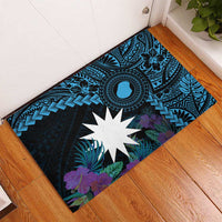 Blue Nauru Rubber Doormat Naoero Map With Polynesian Tropical Flowers LT14 - Polynesian Pride