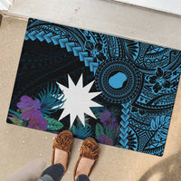 Blue Nauru Rubber Doormat Naoero Map With Polynesian Tropical Flowers LT14 - Polynesian Pride