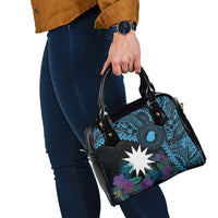 Blue Nauru Shoulder Handbag Naoero Map With Polynesian Tropical Flowers LT14 - Polynesian Pride