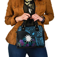 Blue Nauru Shoulder Handbag Naoero Map With Polynesian Tropical Flowers LT14 - Polynesian Pride