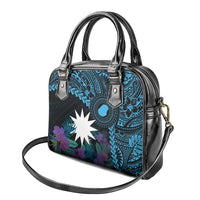 Blue Nauru Shoulder Handbag Naoero Map With Polynesian Tropical Flowers LT14 - Polynesian Pride