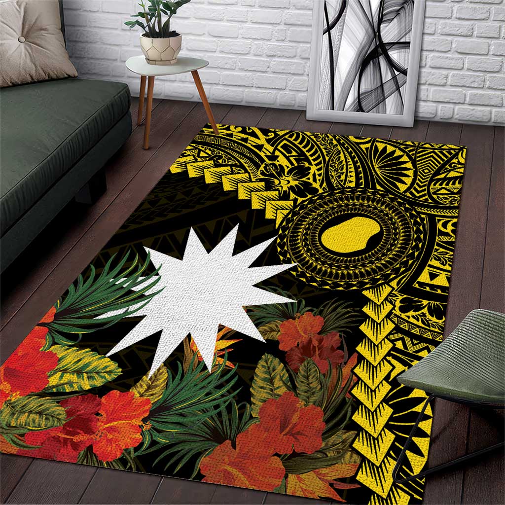 Gold Nauru Area Rug Naoero Map With Polynesian Tropical Flowers LT14 Gold - Polynesian Pride