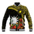 Gold Nauru Baseball Jacket Naoero Map With Polynesian Tropical Flowers