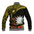 Gold Nauru Baseball Jacket Naoero Map With Polynesian Tropical Flowers