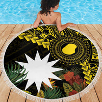 Gold Nauru Beach Blanket Naoero Map With Polynesian Tropical Flowers LT14 - Polynesian Pride