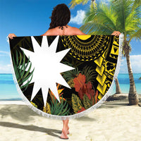Gold Nauru Beach Blanket Naoero Map With Polynesian Tropical Flowers LT14 - Polynesian Pride
