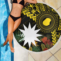 Gold Nauru Beach Blanket Naoero Map With Polynesian Tropical Flowers LT14 - Polynesian Pride