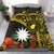 Gold Nauru Bedding Set Naoero Map With Polynesian Tropical Flowers