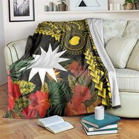 Gold Nauru Blanket Naoero Map With Polynesian Tropical Flowers LT14 Gold - Polynesian Pride