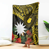 Gold Nauru Blanket Naoero Map With Polynesian Tropical Flowers LT14 - Polynesian Pride