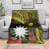 Gold Nauru Blanket Naoero Map With Polynesian Tropical Flowers LT14 - Polynesian Pride