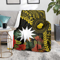 Gold Nauru Blanket Naoero Map With Polynesian Tropical Flowers LT14 - Polynesian Pride