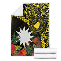 Gold Nauru Blanket Naoero Map With Polynesian Tropical Flowers LT14 - Polynesian Pride