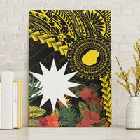 Gold Nauru Canvas Wall Art Naoero Map With Polynesian Tropical Flowers LT14 Without Frame Gold - Polynesian Pride