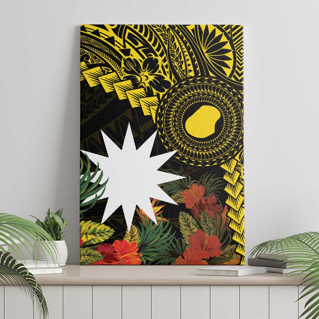Gold Nauru Canvas Wall Art Naoero Map With Polynesian Tropical Flowers LT14 - Polynesian Pride