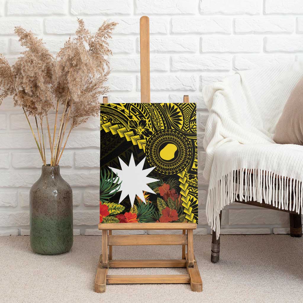 Gold Nauru Canvas Wall Art Naoero Map With Polynesian Tropical Flowers LT14 - Polynesian Pride