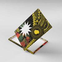 Gold Nauru Canvas Wall Art Naoero Map With Polynesian Tropical Flowers LT14 With Frame Gold - Polynesian Pride