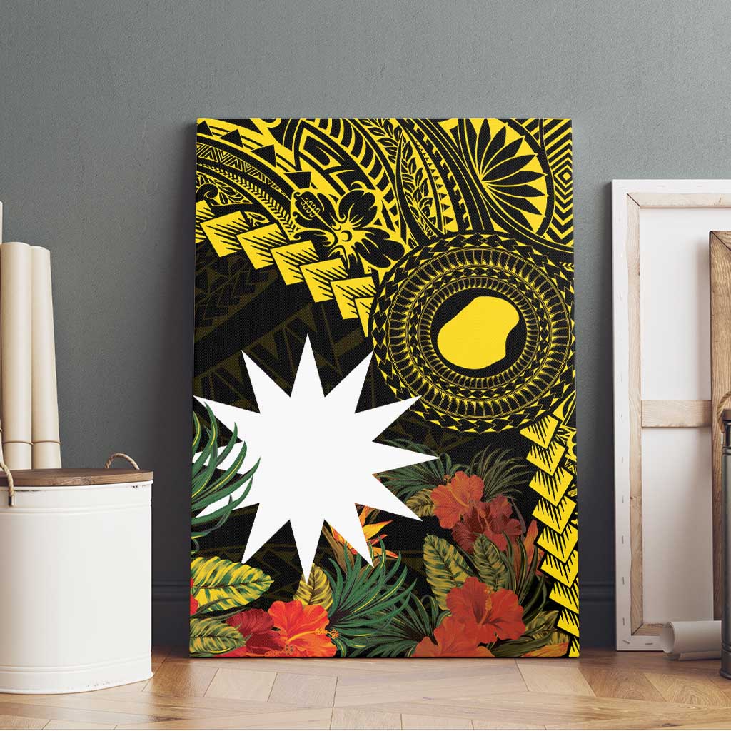 Gold Nauru Canvas Wall Art Naoero Map With Polynesian Tropical Flowers LT14 - Polynesian Pride